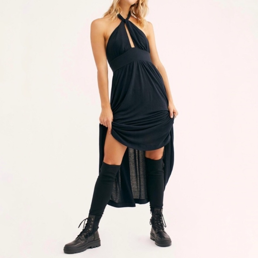 Goddess Festival Lightweight Halter Low-Back Bohemian Black Dress - Free People - Picture 8 of 11